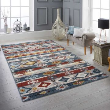Covor (120 x 170), FE340, 120x170 cm, Crem / Albastru