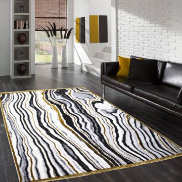 Covor (80 x 150), HE246, 80x150 cm, Alb / Negru / Gri / Auriu