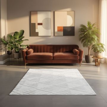 Covor, Dpelus, 100x300 cm, Poliester, Alb