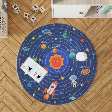 Covor, Woopamuk107, 120x120 cm, BUMBAC/POLIESTER, Albastru navy