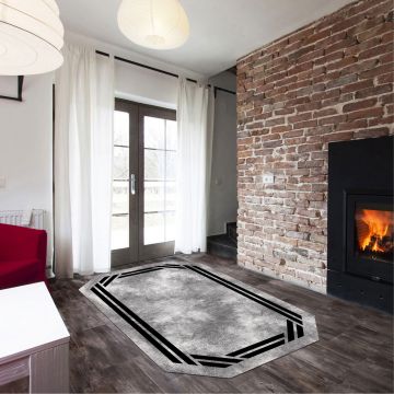Covor, Aln600206Sy02, 80x150 cm, Poliester, Gri/Negru