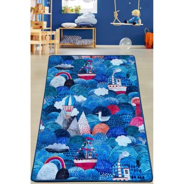 Covor de Copii Mare Albastra, Albastru, 80x150 cm - Albastru / 80 x 150
