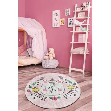 Covor de Copii Rotund Pisica Sophie, Multicolor, 200x200 cm - Multicolor / 200 x 200