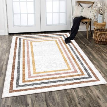 Covor, Eexfab878-Klm, 120x180 cm, Bumbac, Crem / Galben / Roșu-aprins / Portocaliu / Negru