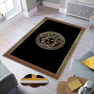 Covor, Hmnt607, 80x150 cm, Poliester, Aur/Negru