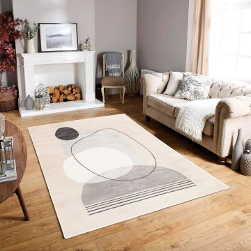Covor, Woobtny0120, 80x120 cm, BUMBAC/CHENILĂ, Crem