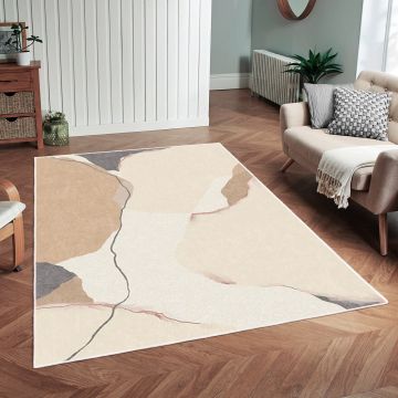 Covor, Woobtny0203, 80x120 cm, BUMBAC/CHENILĂ, Crem