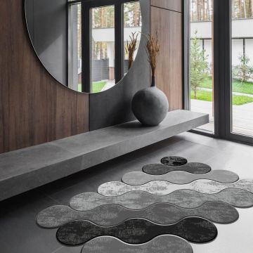 Covor, Wookece292, 80x150 cm, Poliester, Alb / Gri / Negru