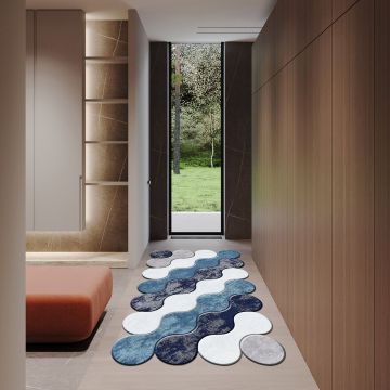 Covor, Wookece298, 100x200 cm, Poliester, Albastru deschis / Turcoaz / Liliac / Bleumarin