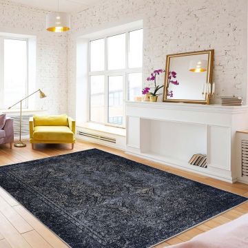 Covor, Woopamuk336, 120x180 cm, BUMBAC/POLIESTER, Albastru navy
