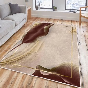 Covor, Woosonıl036, 180x280 cm, Bumbac, Bej / Auriu / Maro