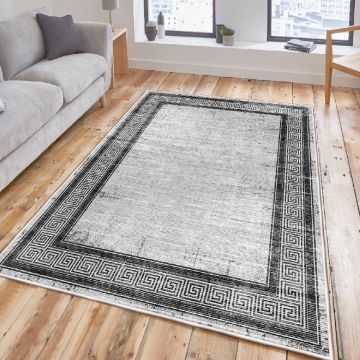 Covor, Woosonıl042, 120x180 cm, Bumbac, Gri/Negru