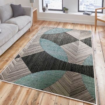 Covor, Woosonıl047, 80x150 cm, Bumbac, Albastru / Gri / Negru