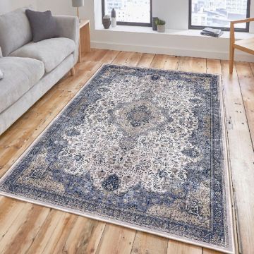 Covor, Woosonıl066, 80x150 cm, Bumbac, Crem / Gri / Bej