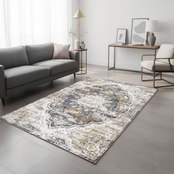 Covor, Woosonıl083, 80x150 cm, Bumbac, Crem / Gri / Roșu Claret