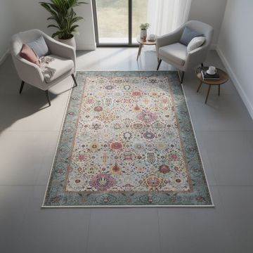 Covor, Woosonıl091, 160x230 cm, Bumbac, Crem / Roșu / Portocaliu / Albastru / Verde