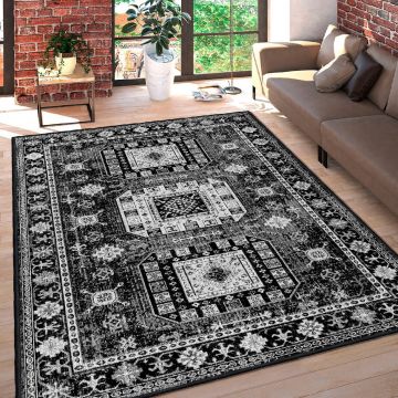 Covor, Woosonıl113, 160x230 cm, Bumbac, Alb / Gri / Negru