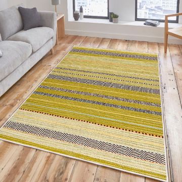 Covor, Woosonıl140, 120x180 cm, Bumbac, Alb / Galben / Verde / Negru