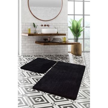 Set Covor de baie (2 bucăți), Negru, 50x60 cm - Negru