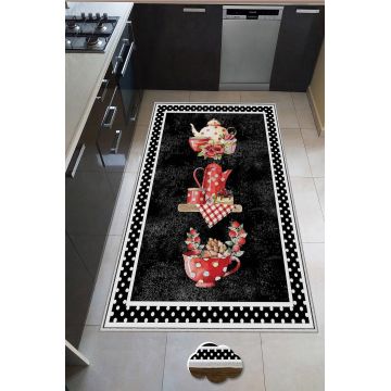 Covor de bucatarie Ceai Fructe, Negru, 60x100 cm - Negru / 60 x 100