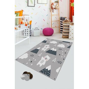Covor de Copii Cute Panda, Alb - Negru, 80x120 cm - Multicolor / 80 x 120