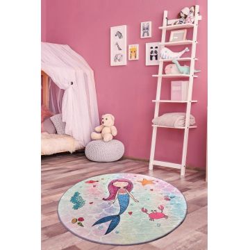Covor de Copii Rotund Mermaid, Multicolor, 140x140 cm - Multicolor / 140 x 140