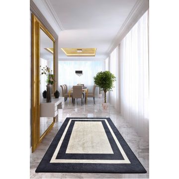 Covor de Hol Black Frame, Lavabil, Antiderapant (diverse dimensiuni) - arsiv4 / Alb