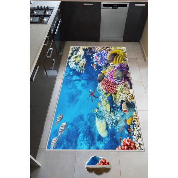 Covor de hol / bucatarie, Lavabil, Antiderapant, Albastru, 60x100 cm - Albastru / 60 x 100