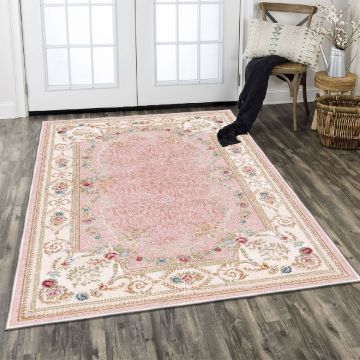 Covor de living / dormitor Anatolia, Lavabil, Antiderapant, Roz deschis, 80x150 cm - Multicolor / 80 x 150