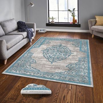 Covor de living / dormitor, Lavabil, Antidarepant Turcoaz, 80x300 cm - Turcoaz / 80 x 300