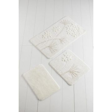Set Covor de baie (3 bucăți), Crem - Crem
