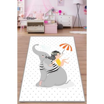 Covor de Copii Elefant Fericit, Multicolor (diverse dimensiuni) - arsiv / Alb
