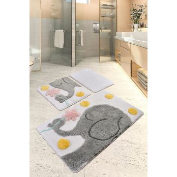 Covoraș de baie 3 bucăți Büyük Fil - Grey, Multicolor, 60x100 cm - Gri - Multicolor