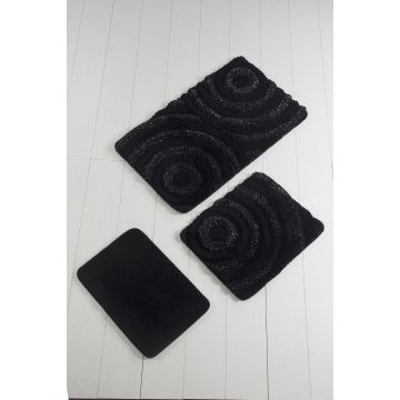 Covoraș de baie 3 bucăți Wave, Diverse culori, 60x100 cm - Negru