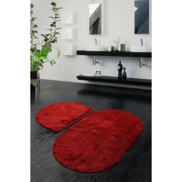 Covoraș de baie Colors of Oval, Roșu, Diverse configurații, Diverse dimensiuni - 2 bucăți / 60x100 cm