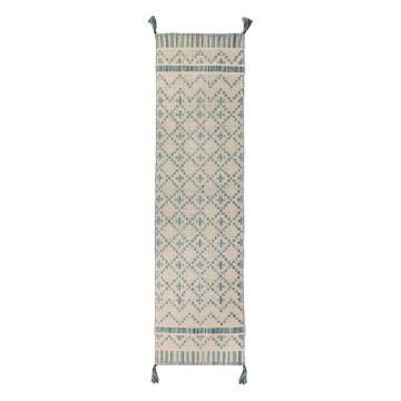 Covor din bumbac Flair Rugs Leela, 60 x 200 cm, bej - albastru ieftin