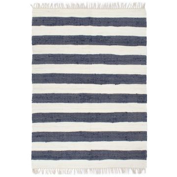 vidaXL Covor Chindi țesut manual, albastru și alb, 120x170 cm, bumbac