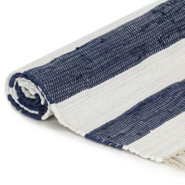 vidaXL Covor Chindi țesut manual, albastru și alb, 200x290 cm, bumbac