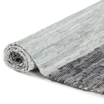 vidaXL Covor Chindi țesut manual, gri, 80 x 160 cm, piele