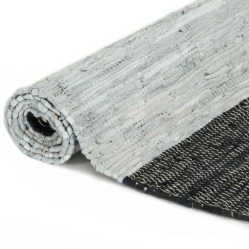 vidaXL Covor Chindi țesut manual, gri și negru, 120x170 cm, piele