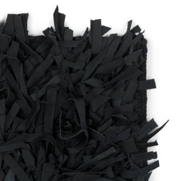 vidaXL Covor fire lungi, piele naturală, 120x170 cm, Negru