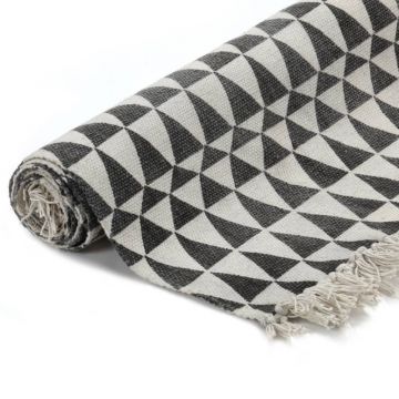 vidaXL Covor Kilim, negru/alb, 160 x 230 cm, bumbac, cu model