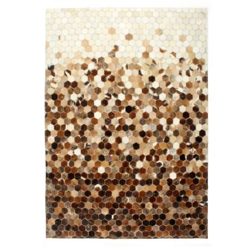 vidaXL Covor, piele cu păr natural, mozaic, maro/alb, 80 x 150 cm