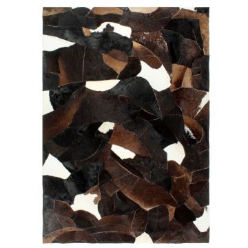 vidaXL Covor piele cu păr natural, mozaic, negru/alb/maro, 80 x 150 cm