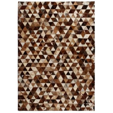 vidaXL Covor piele naturală, mozaic, 120x170 cm Triunghiuri Maro/alb