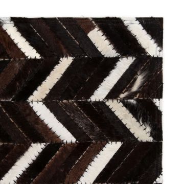 vidaXL Covor piele naturală, mozaic, 80x150 cm zig-zag Negru/Alb