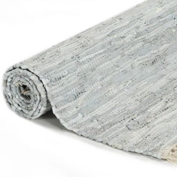 vidaXL Covor Chindi țesut manual, gri deschis, 160 x 230 cm, piele