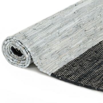 vidaXL Covor Chindi țesut manual gri deschis și negru 190x280 cm piele