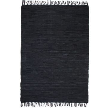 vidaXL Covor țesut manual Chindi din piele, 160 x 230 cm, negru