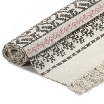 vidaXL Covor Kilim, gri/roz, 120 x 180 cm, bumbac, cu model